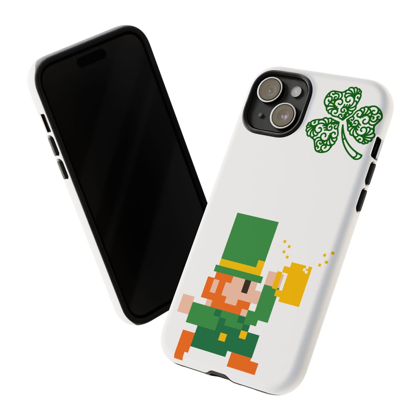 St. Patrick’s Pixel Leprechaun Phone Case — Cute Retro Gaming Clover Design