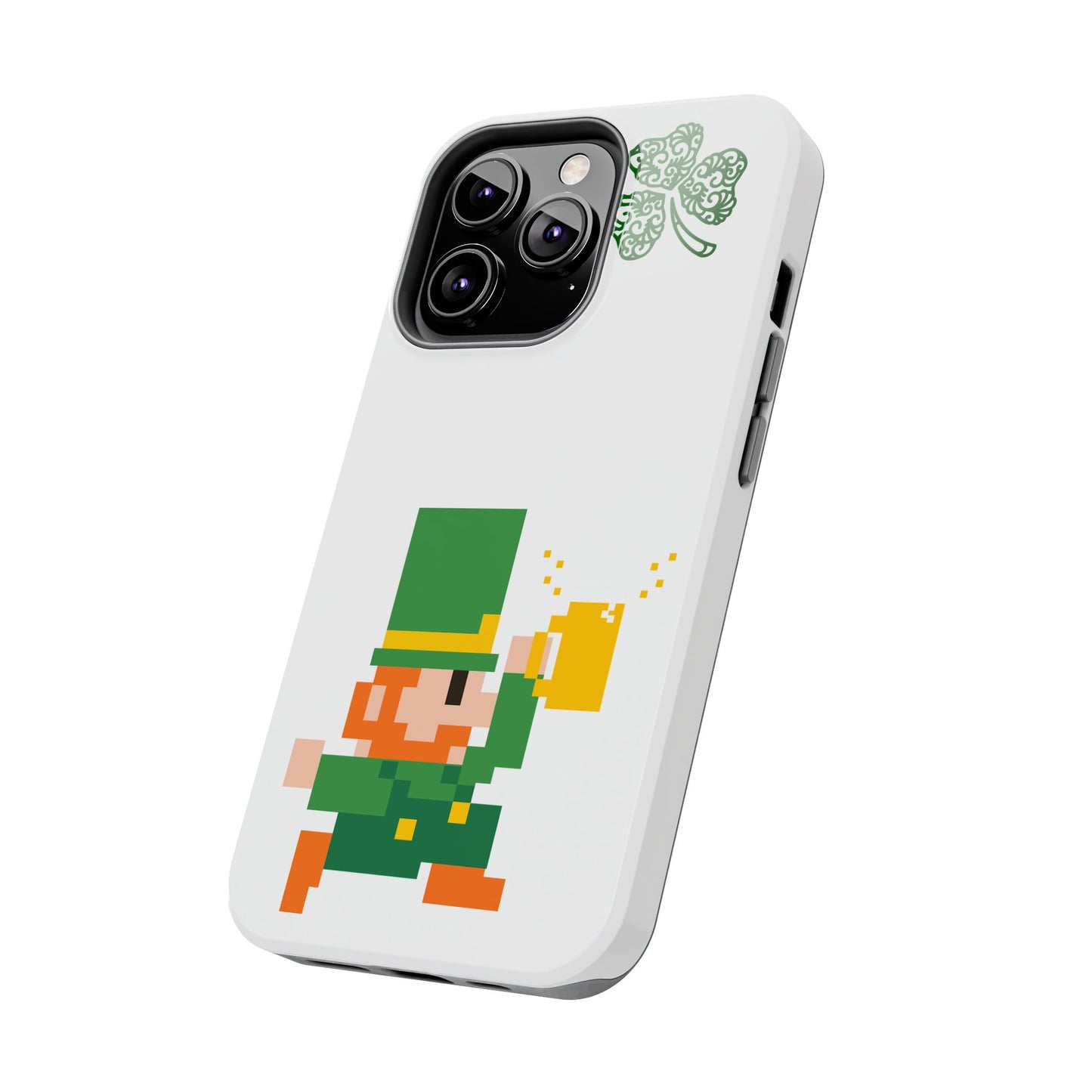 St. Patrick's Pixel Leprechaun Tough Phone Case — Shamrock & Beer Mug