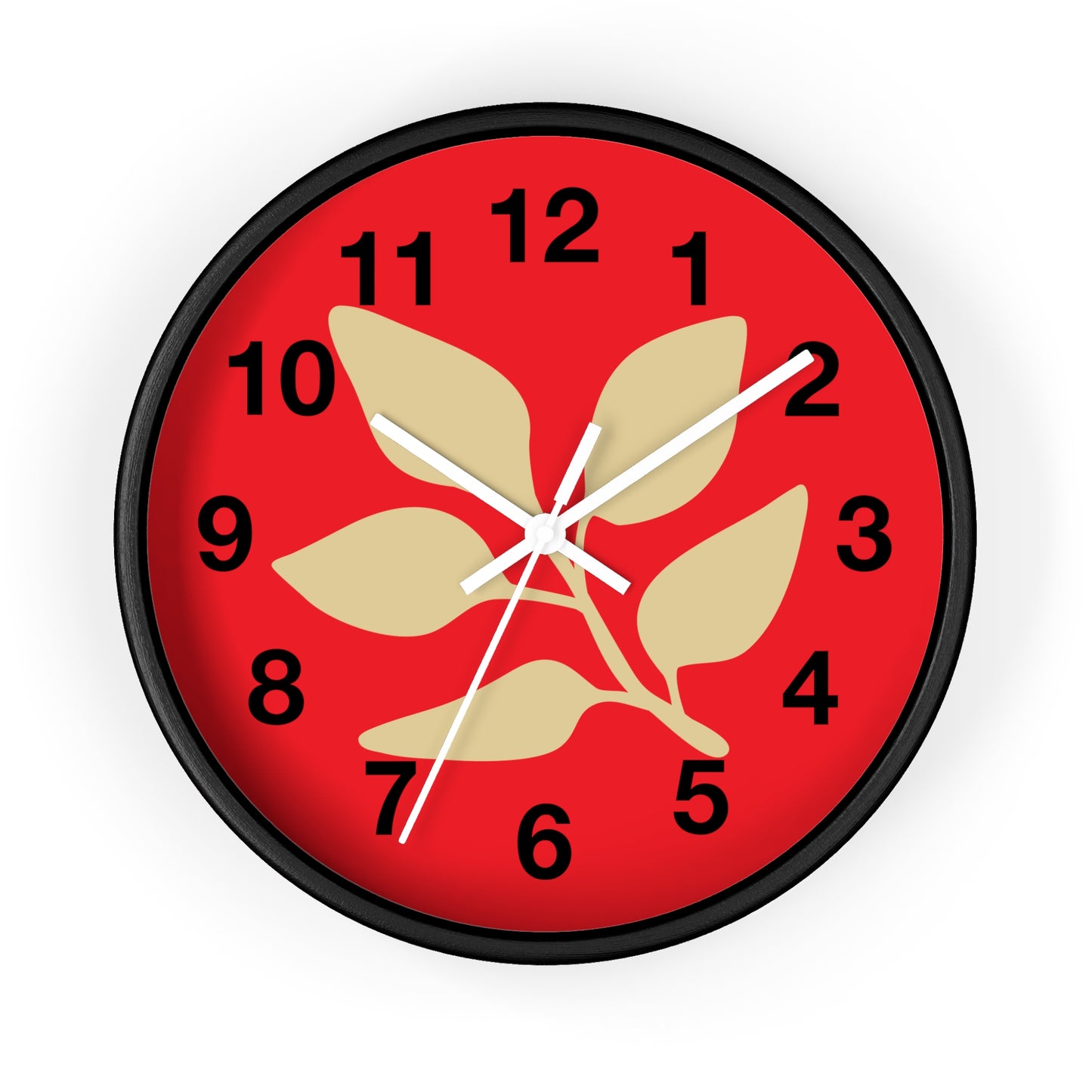 Botanical Red Wall Clock — Minimal Leaf Design Decorative Clock