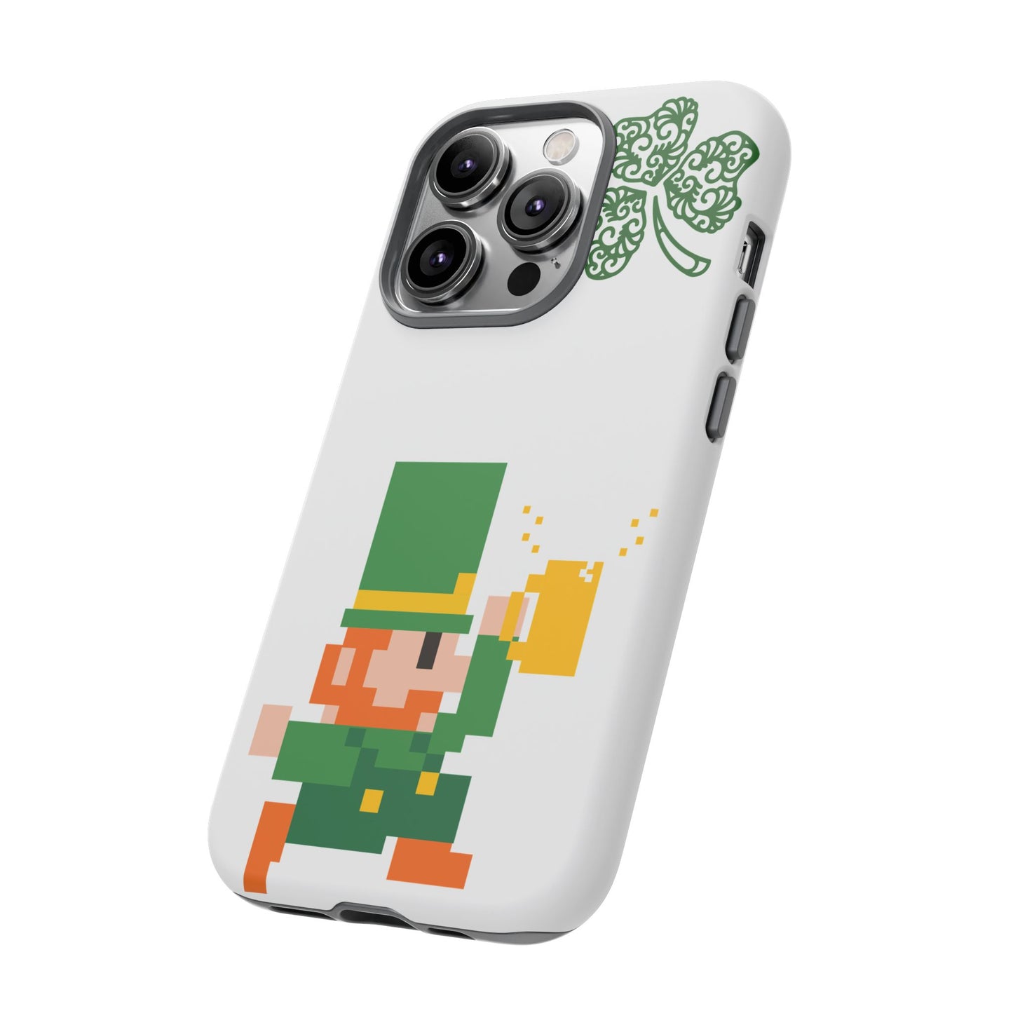 St. Patrick’s Pixel Leprechaun Phone Case — Cute Retro Gaming Clover Design