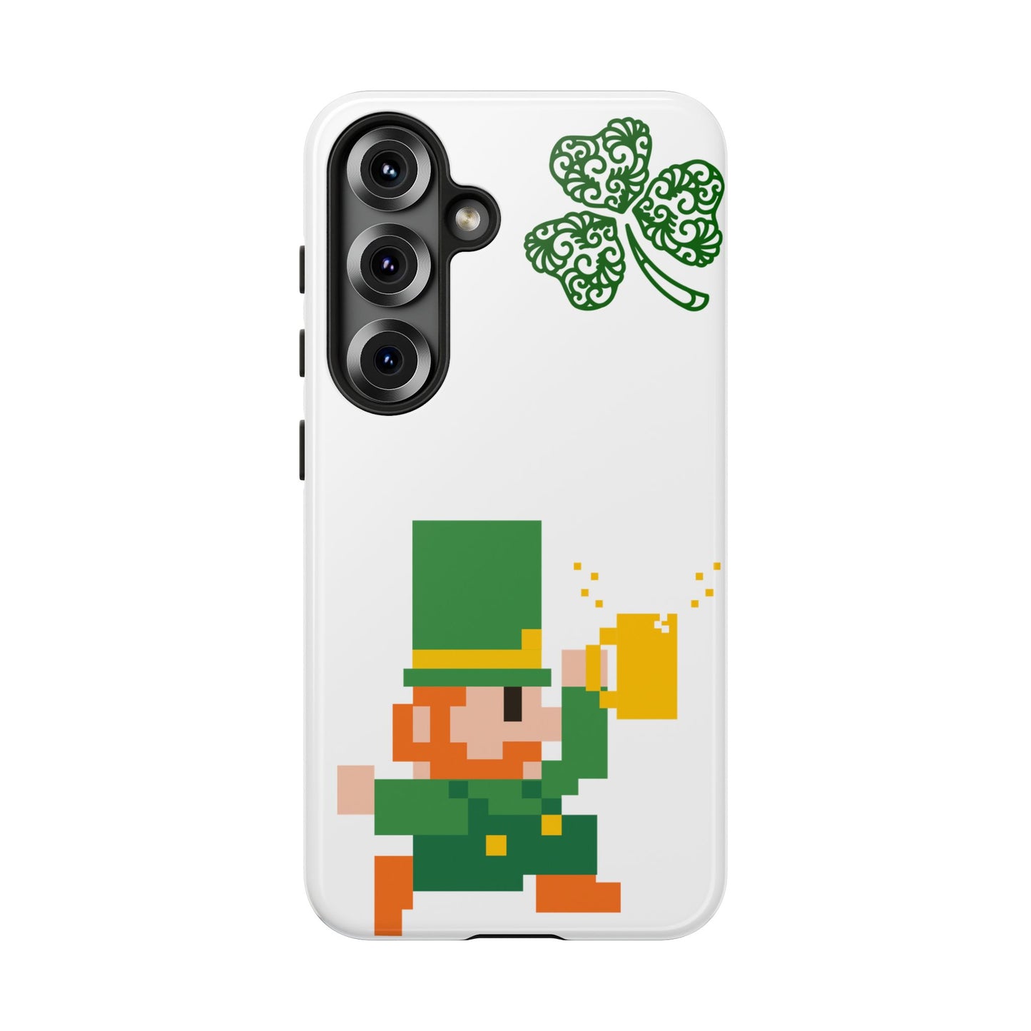 St. Patrick’s Pixel Leprechaun Phone Case — Cute Retro Gaming Clover Design