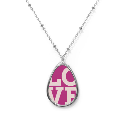 Love Script Oval Necklace — Pink Typography Pendant