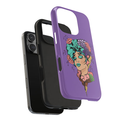 Floral Dreamer Tough Phone Case — Purple Artistic Woman Illustration, Protective iPhone Cover