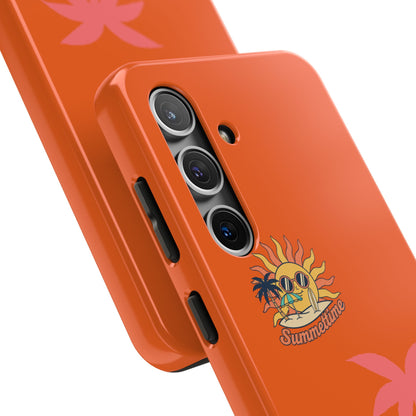 Summertime Palm Tough Phone Case — Retro Sun & Pink Palm Tropical Protective Cover