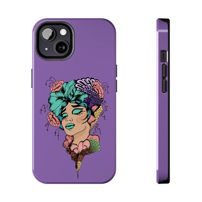 Floral Dreamer Tough Phone Case — Purple Artistic Woman Illustration, Protective iPhone Cover