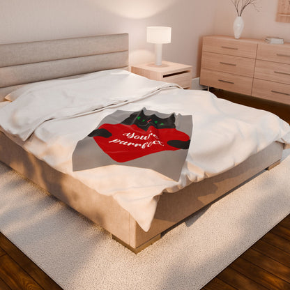 Plush Blanket - "You're Purrfect" Black Cat Heart Throw