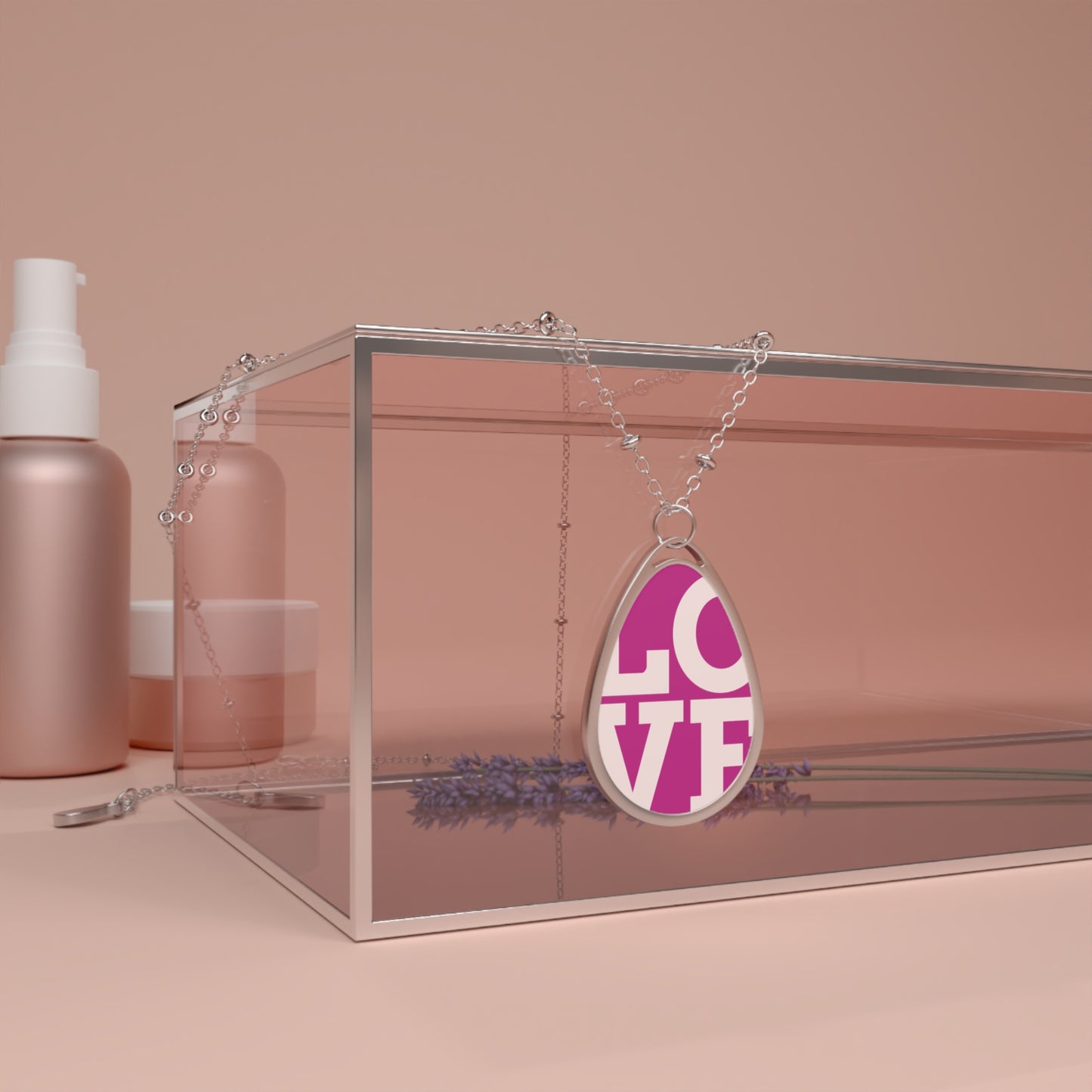 Love Script Oval Necklace — Pink Typography Pendant