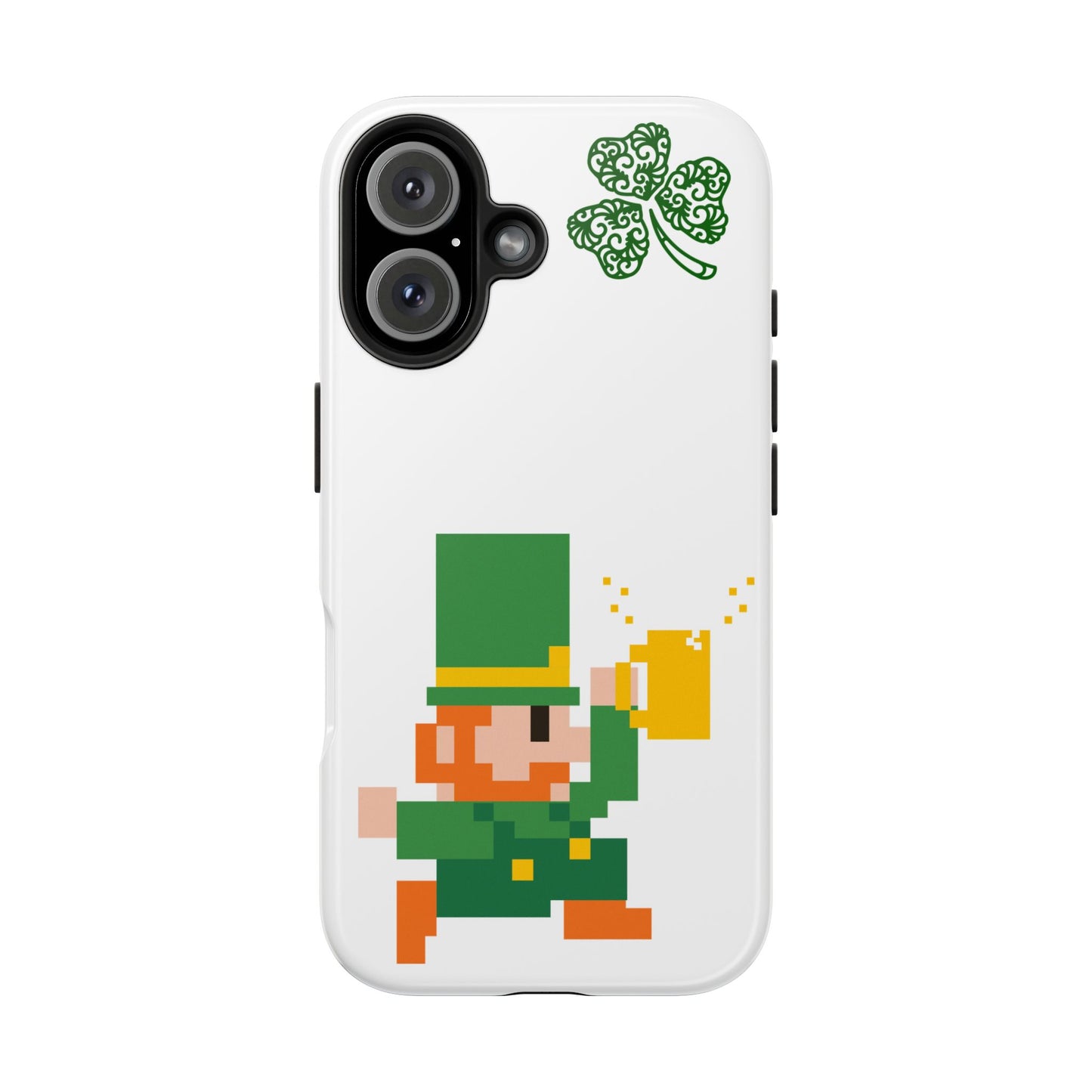 St. Patrick's Pixel Leprechaun Tough Phone Case — Shamrock & Beer Mug