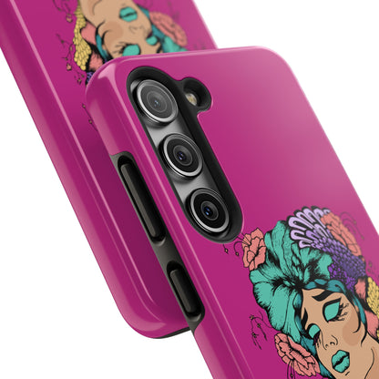 Floral Muse Tough Phone Case — Bold Pink Artistic Portrait Phone Cover