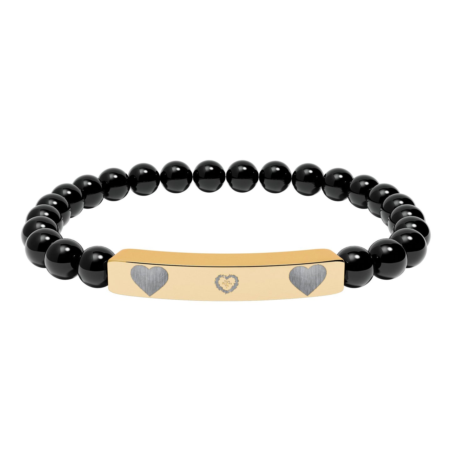 Engravable Natural Stone Stretch Bracelet — Heart Bar Beaded Bracelet
