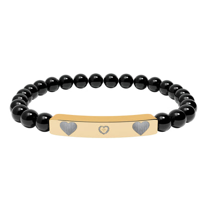 Engravable Natural Stone Stretch Bracelet — Heart Bar Beaded Bracelet
