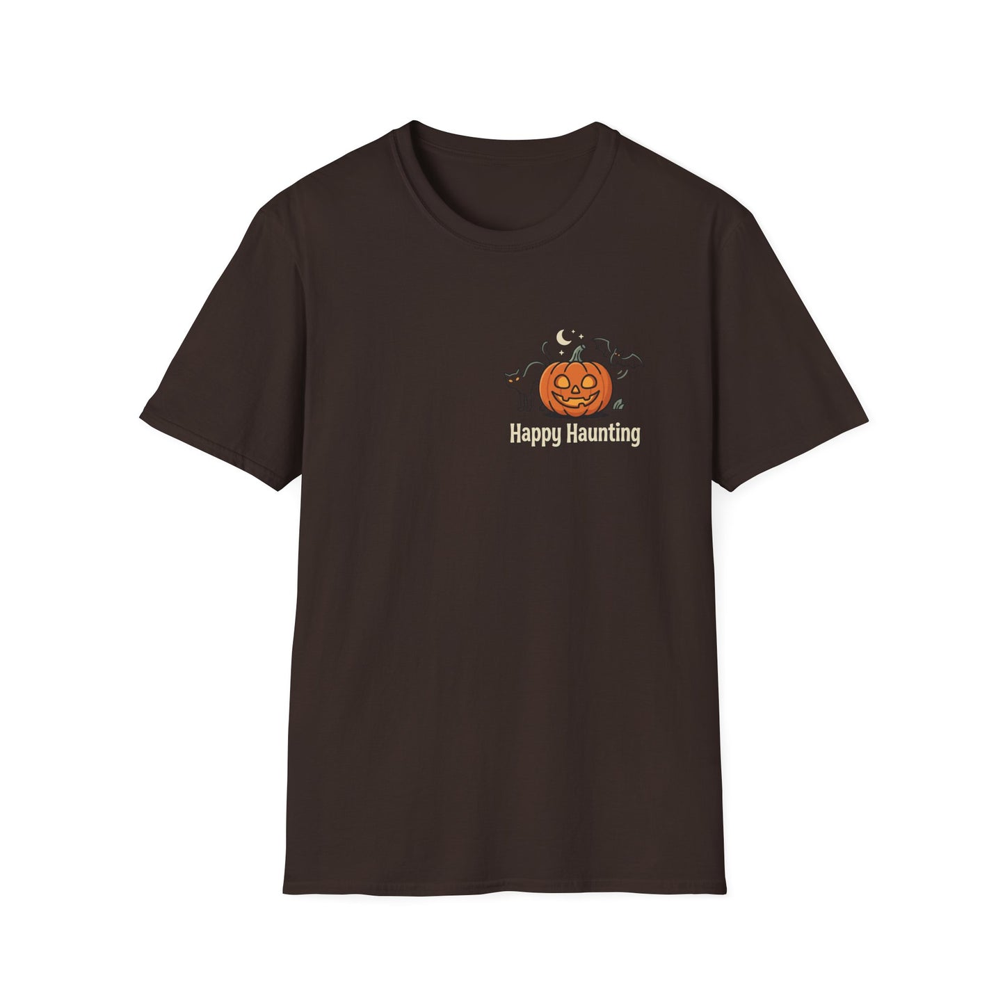 Halloween Pumpkin Graphic T-Shirt — "Happy Haunting" Cute Cat Jack-o'-Lantern Tee