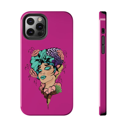 Floral Muse Tough Phone Case — Bold Pink Artistic Portrait Phone Cover