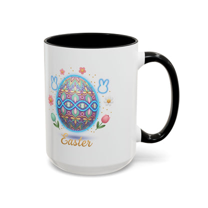 Easter Egg Accent Coffee Mug — Colorful Floral Bunny Design (11/15oz)