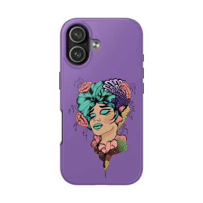 Floral Dreamer Tough Phone Case — Purple Artistic Woman Illustration, Protective iPhone Cover