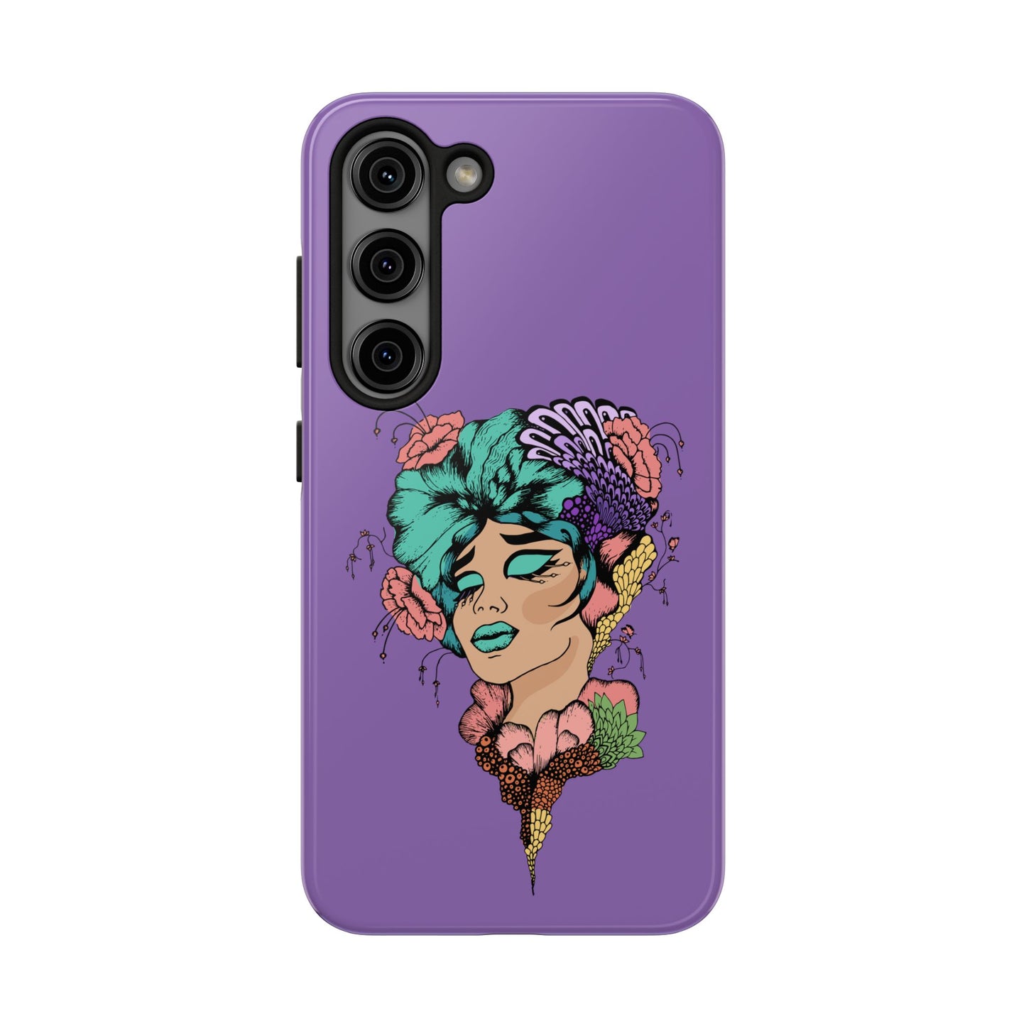 Floral Dreamer Tough Phone Case — Purple Artistic Woman Illustration, Protective iPhone Cover