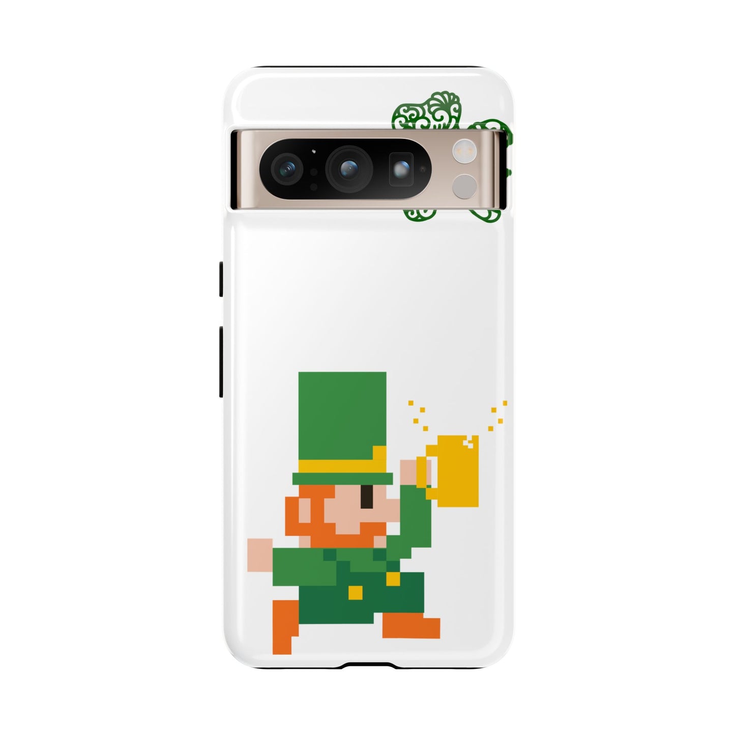 St. Patrick’s Pixel Leprechaun Phone Case — Cute Retro Gaming Clover Design
