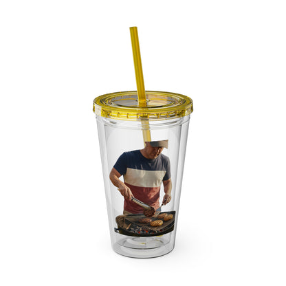 16oz Sunsplash Tumbler with Straw — Beach BBQ Graphic Travel Cup