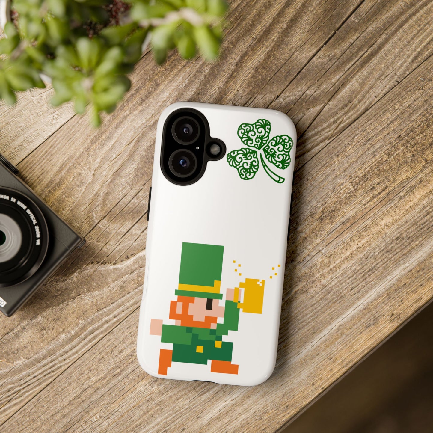 St. Patrick’s Pixel Leprechaun Phone Case — Cute Retro Gaming Clover Design