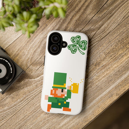 St. Patrick’s Pixel Leprechaun Phone Case — Cute Retro Gaming Clover Design