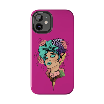 Floral Muse Tough Phone Case — Bold Pink Artistic Portrait Phone Cover