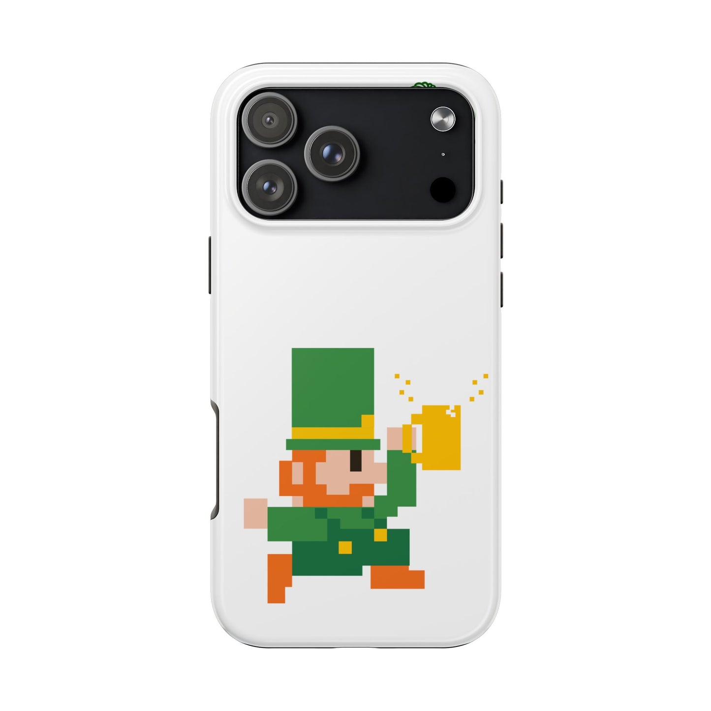 St. Patrick's Pixel Leprechaun Tough Phone Case — Shamrock & Beer Mug