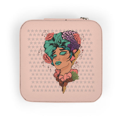 Compact Floral Portrait Jewelry Travel Case — Portable Ring & Earring Organizer