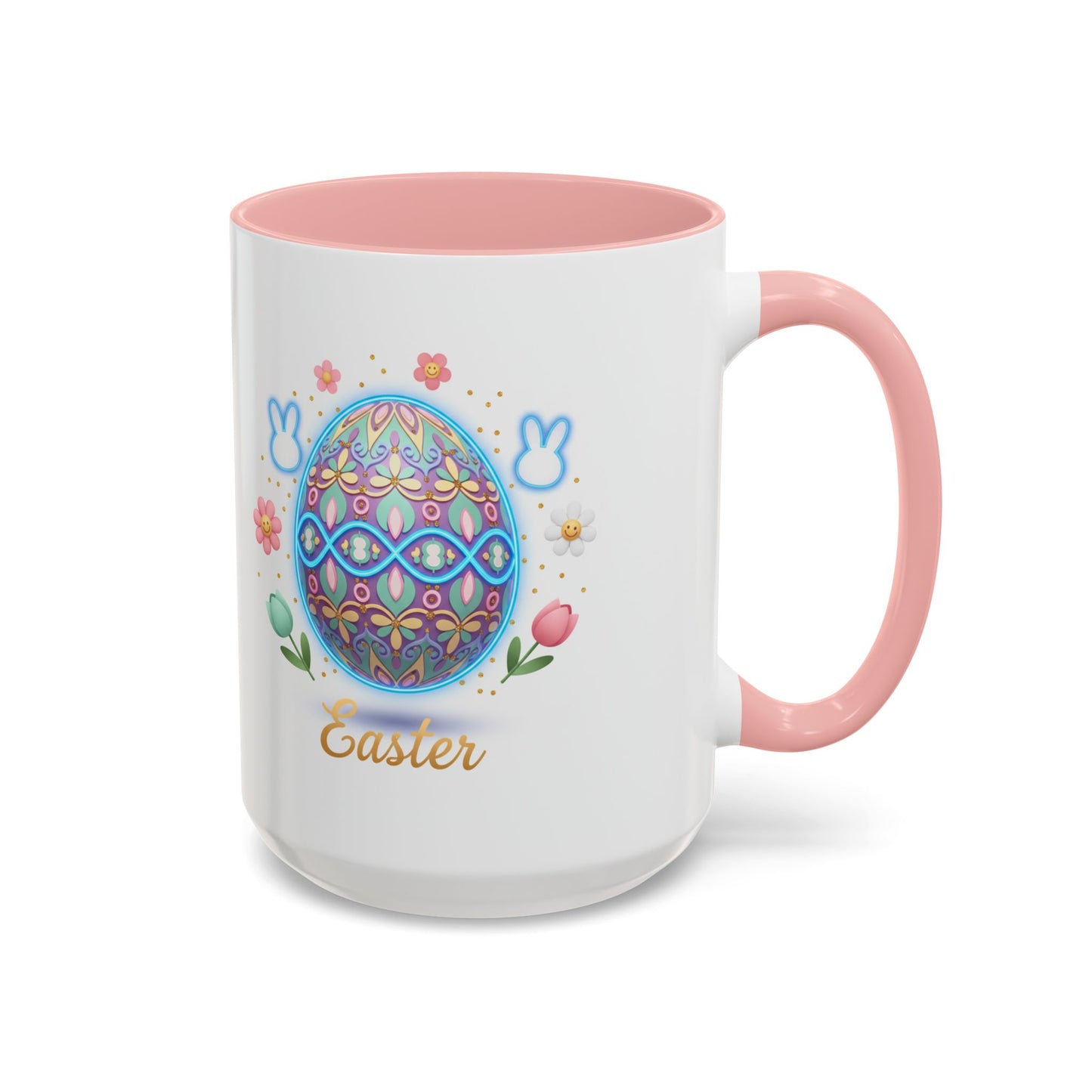 Easter Egg Accent Coffee Mug — Colorful Floral Bunny Design (11/15oz)