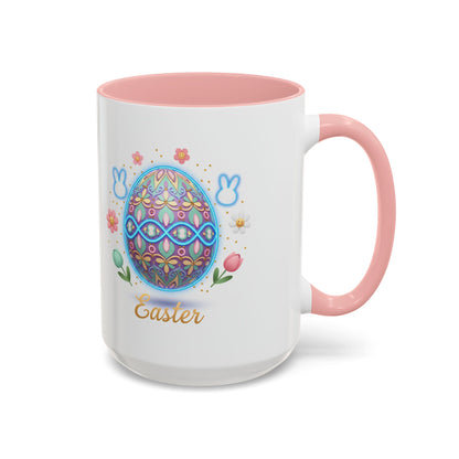 Easter Egg Accent Coffee Mug — Colorful Floral Bunny Design (11/15oz)