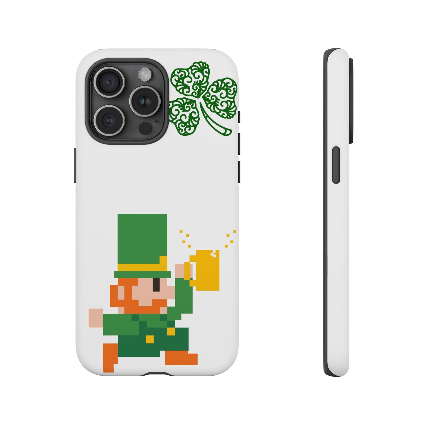 St. Patrick’s Pixel Leprechaun Phone Case — Cute Retro Gaming Clover Design