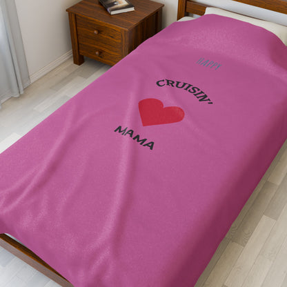 Cruisin' Mama Heart Velveteen Plush Blanket — Soft Cozy Gift for Moms