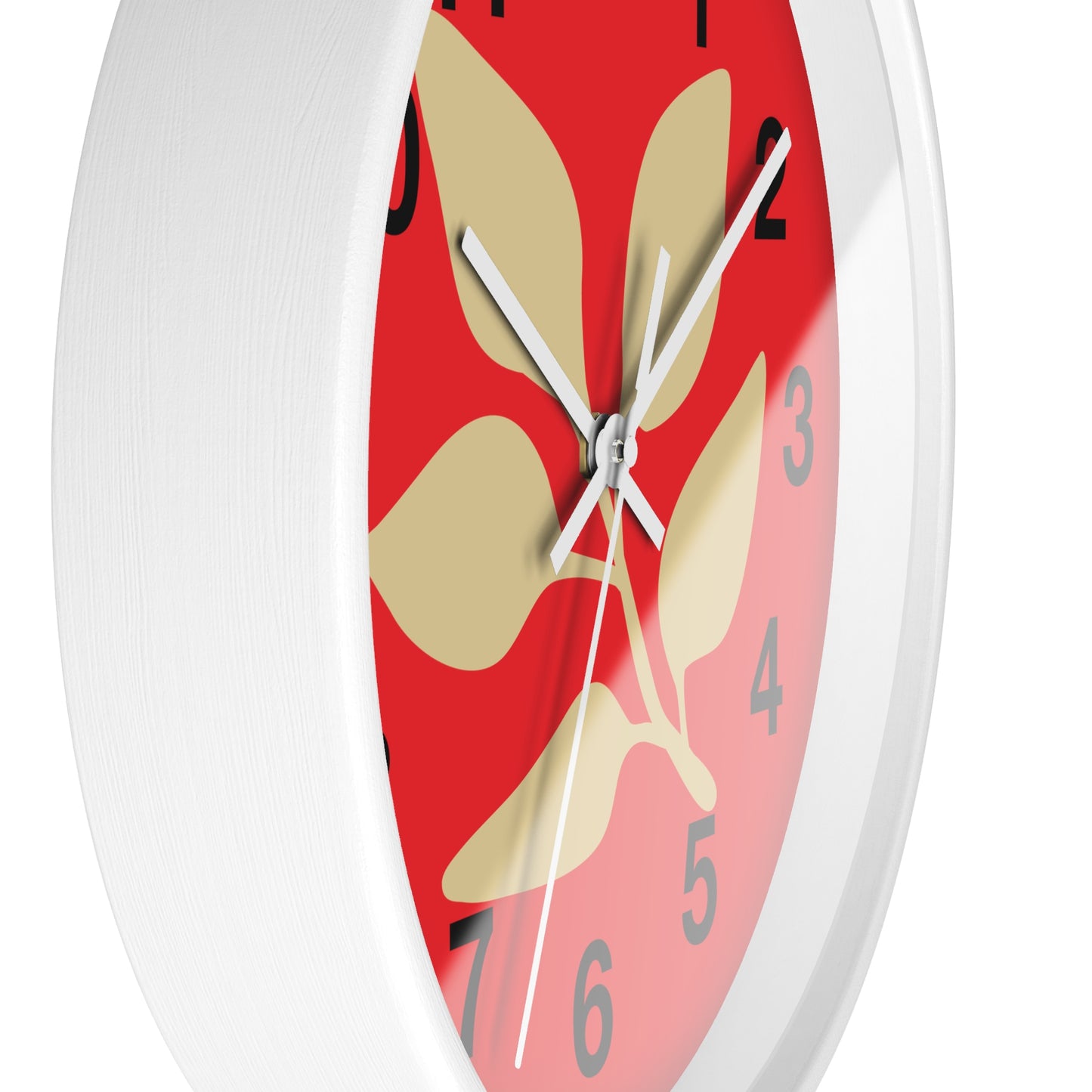 Botanical Red Wall Clock — Minimal Leaf Design Decorative Clock