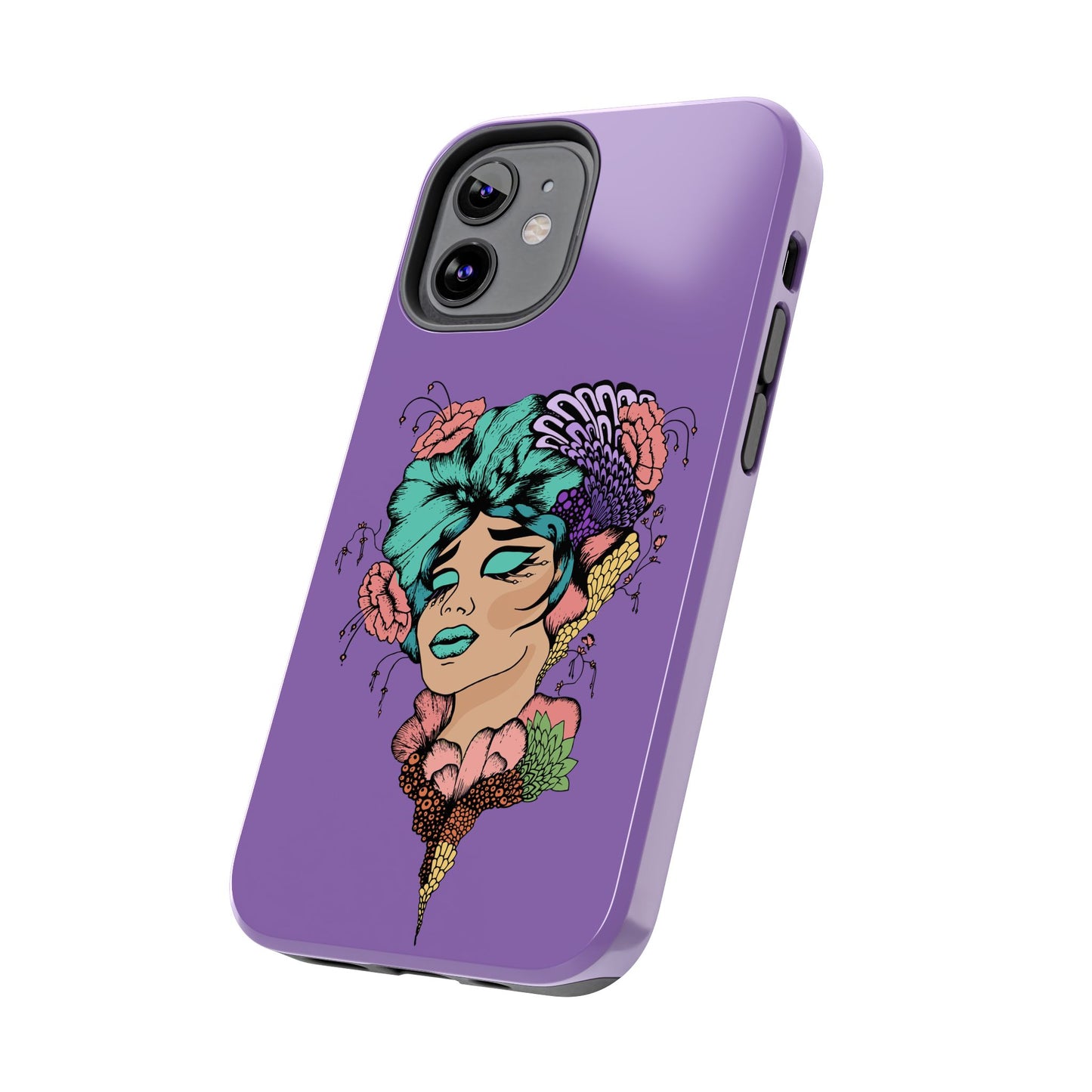 Floral Dreamer Tough Phone Case — Purple Artistic Woman Illustration, Protective iPhone Cover