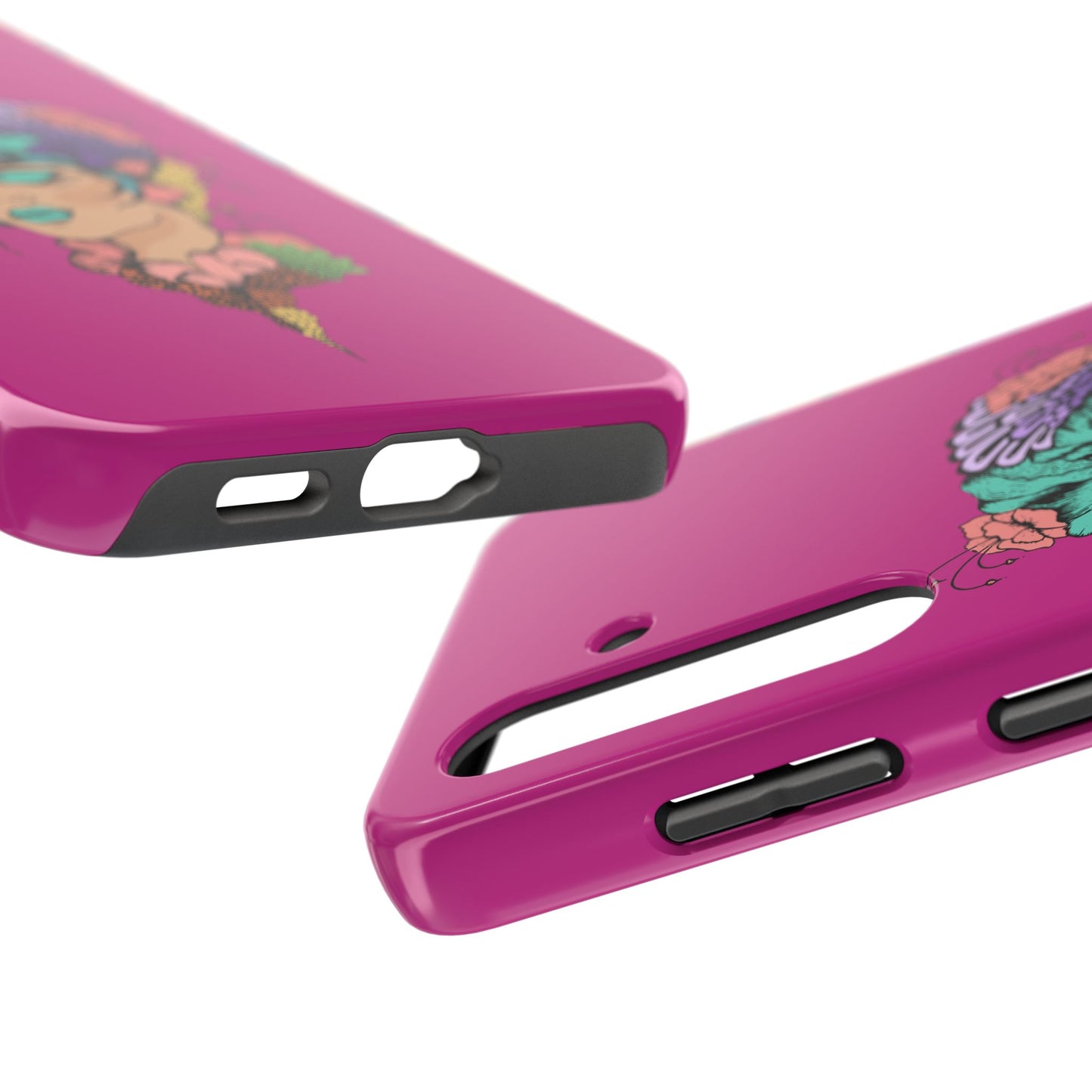 Floral Muse Tough Phone Case — Bold Pink Artistic Portrait Phone Cover