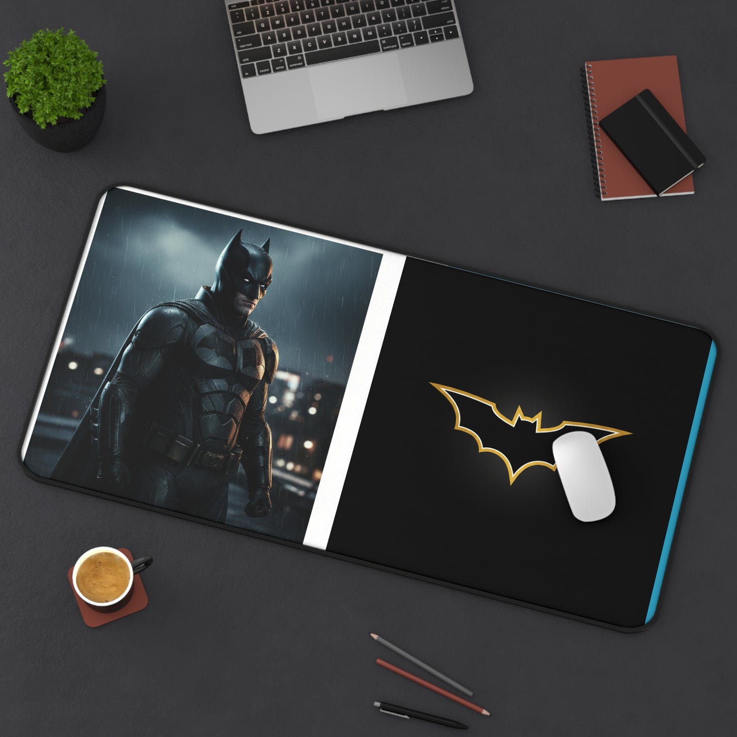 Batman Desk Mat — Dark Knight Gaming & Office Mouse Pad with Gold Bat Emblem