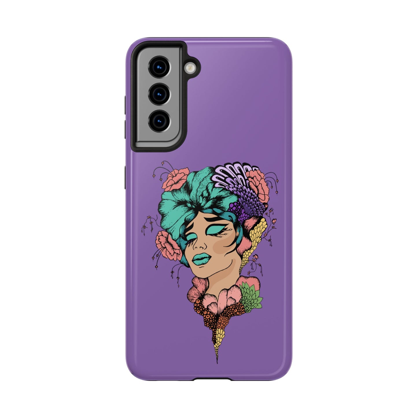Floral Dreamer Tough Phone Case — Purple Artistic Woman Illustration, Protective iPhone Cover