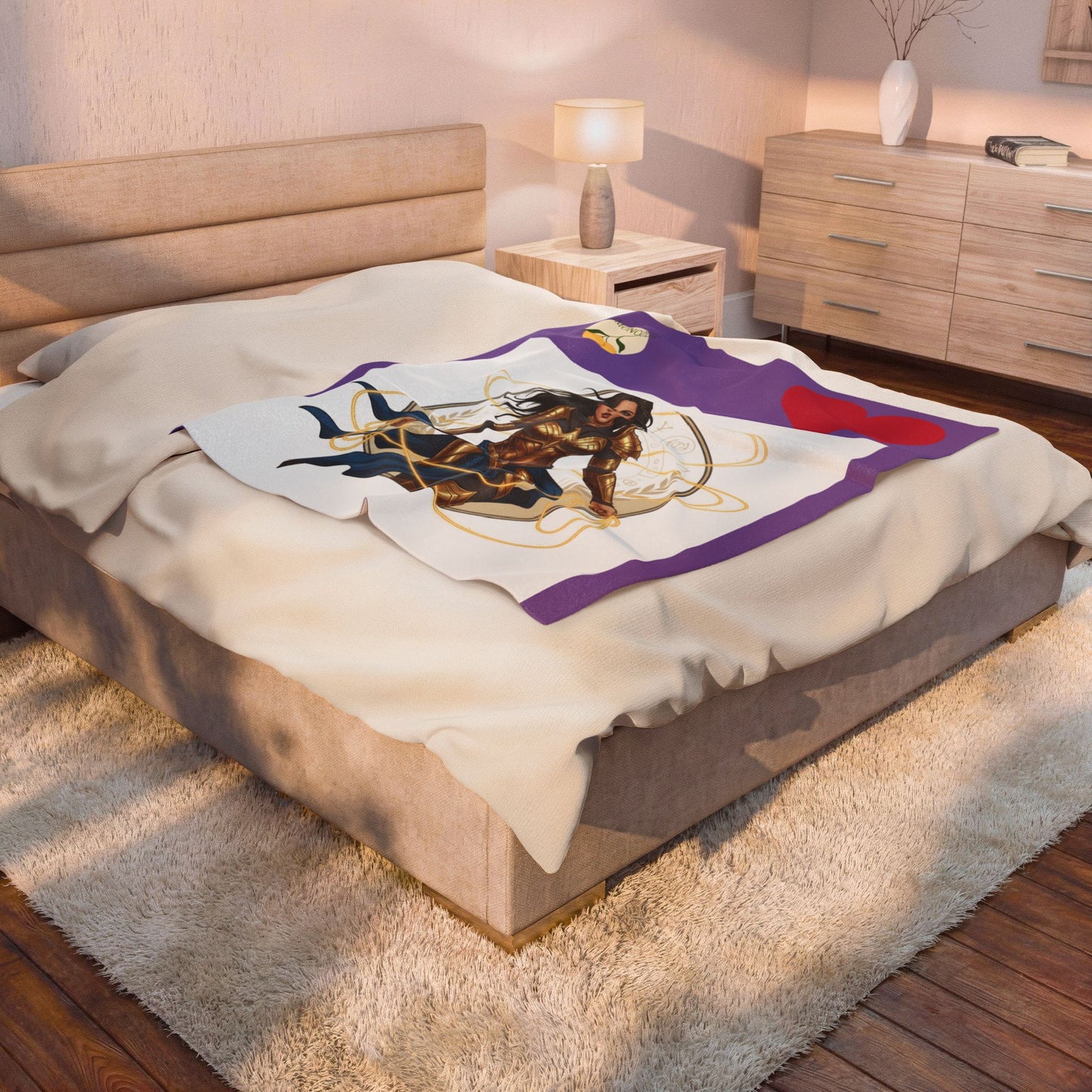 Wonder Warrior Velveteen Plush Blanket — Heroine Armor Illustration Throw for Fans