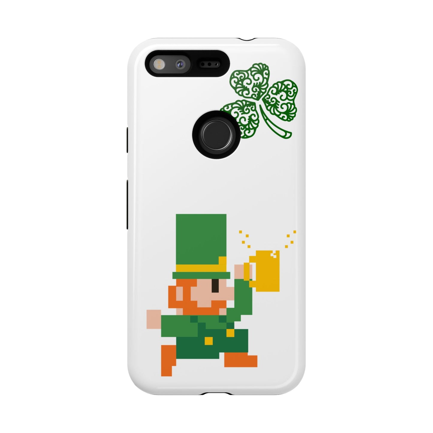St. Patrick’s Pixel Leprechaun Phone Case — Cute Retro Gaming Clover Design