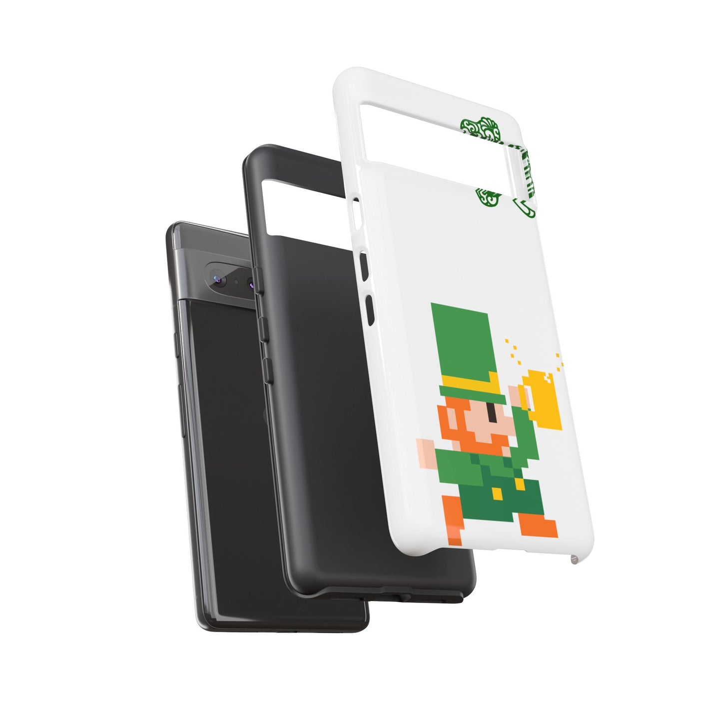 St. Patrick’s Pixel Leprechaun Phone Case — Cute Retro Gaming Clover Design