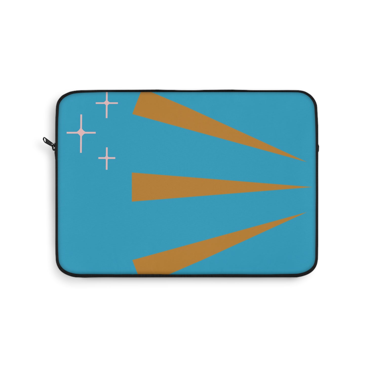 Retro Sunburst Laptop Sleeve — Mid-Century Blue & Gold Design
