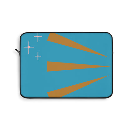Retro Sunburst Laptop Sleeve — Mid-Century Blue & Gold Design
