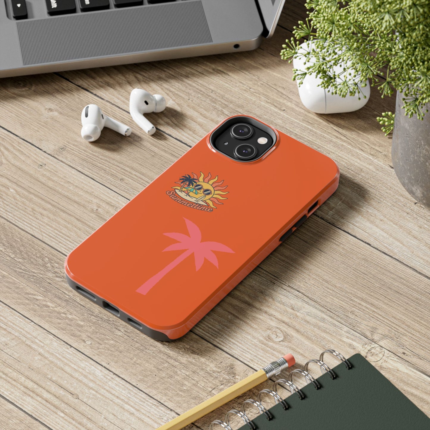 Summertime Palm Tough Phone Case — Retro Sun & Pink Palm Tropical Protective Cover