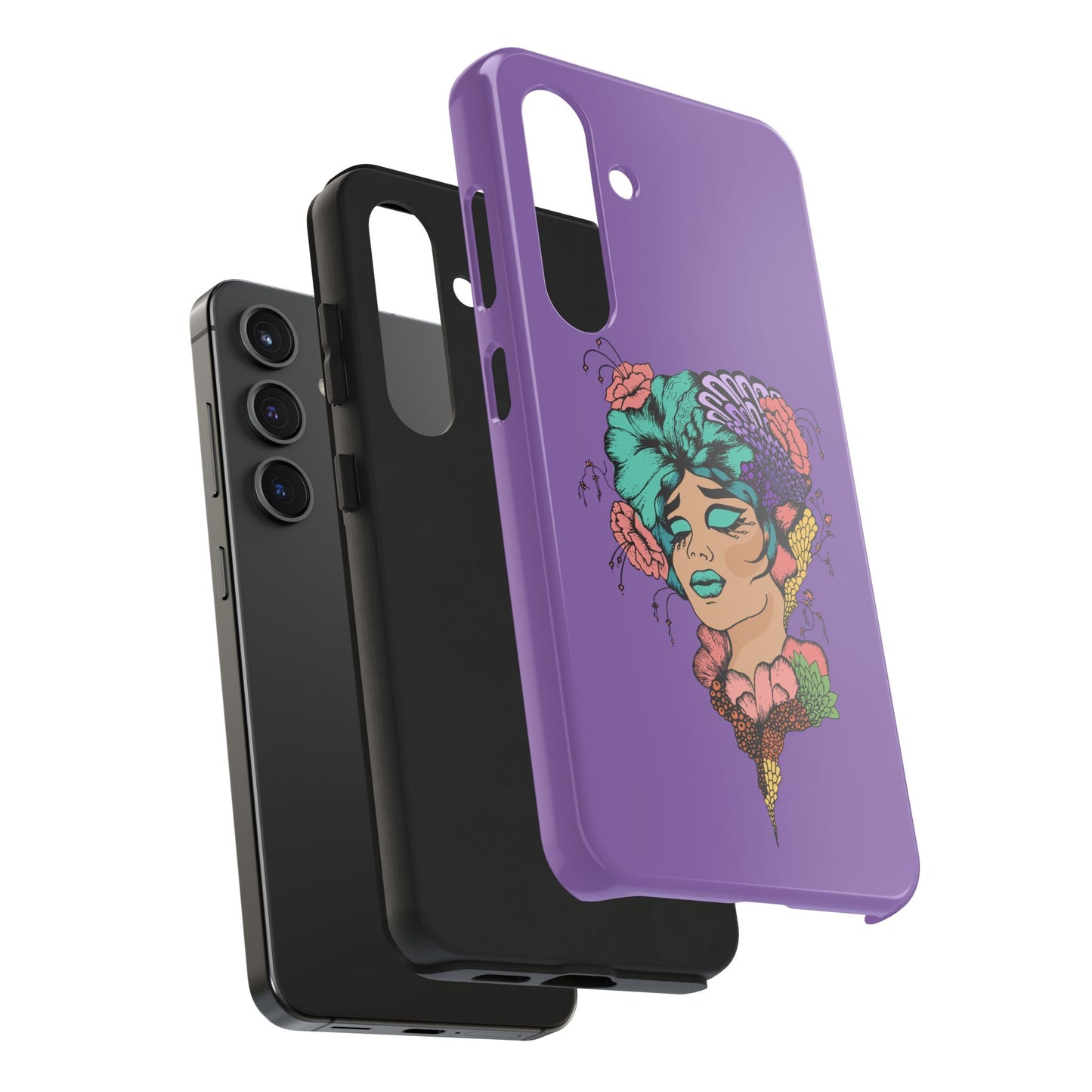 Floral Dreamer Tough Phone Case — Purple Artistic Woman Illustration, Protective iPhone Cover