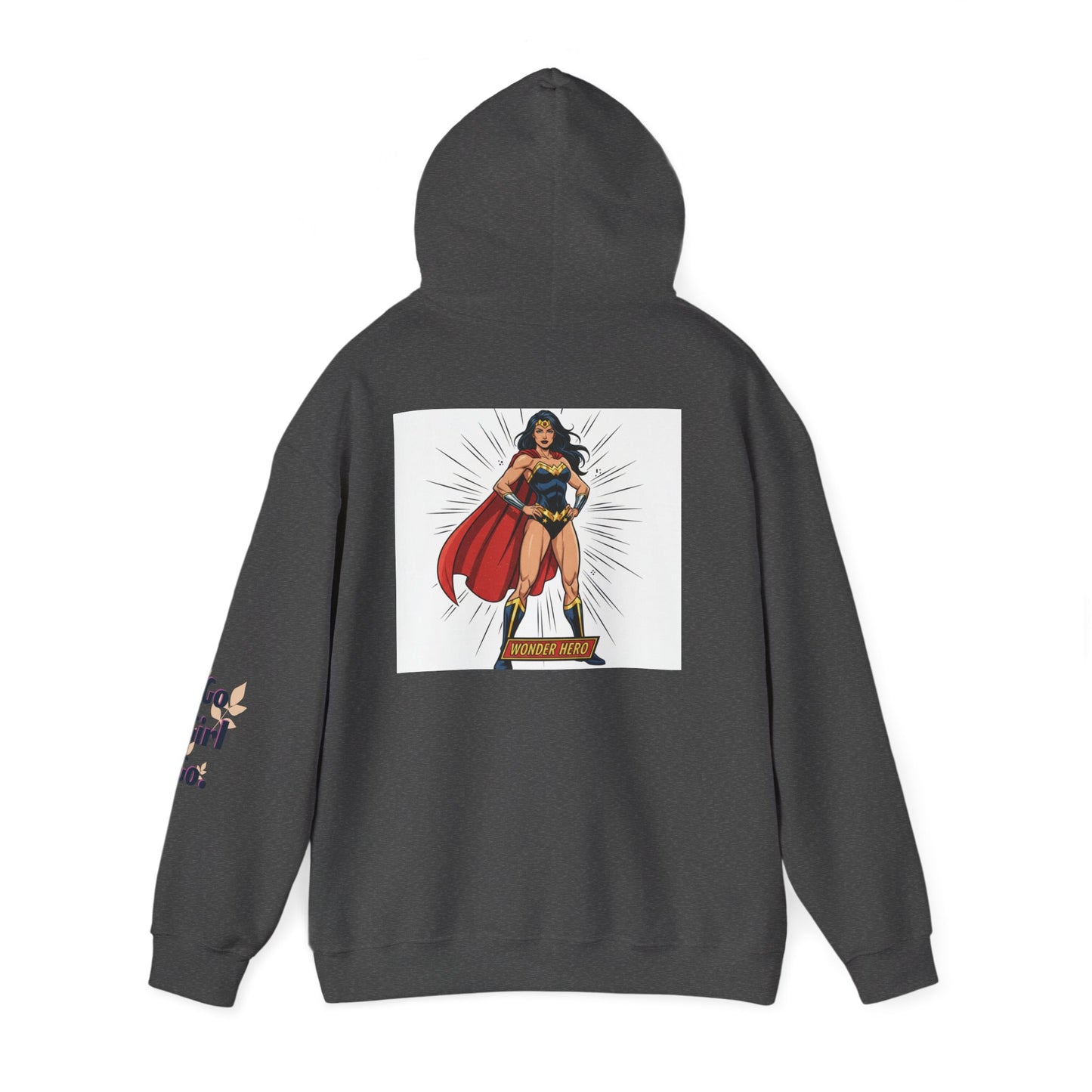 Wonder Woman Hoodie — Vintage Superhero Graphic Sweatshirt ('Go girl' sleeve)