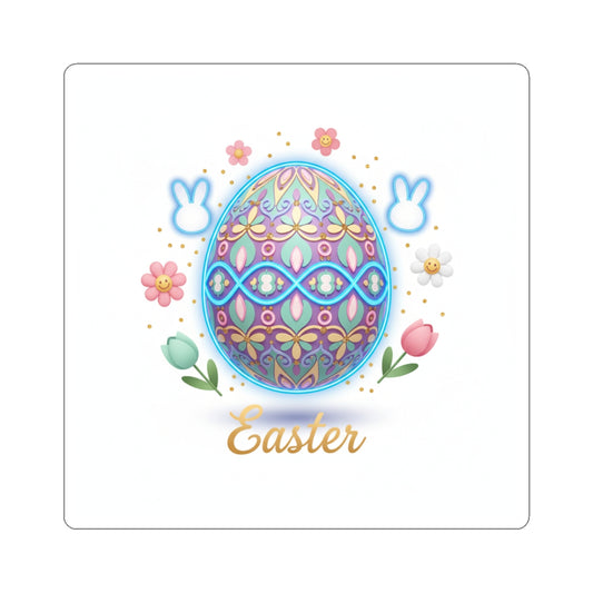 Easter Decorative Egg Kiss-Cut Sticker – Pastel Bunny & Floral Design