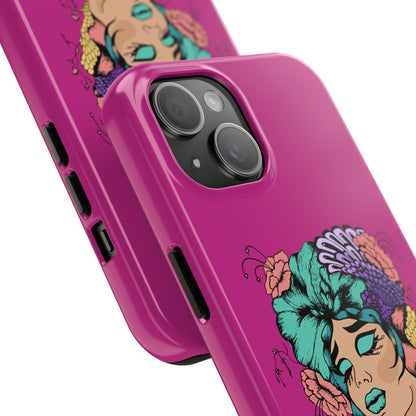 Floral Muse Tough Phone Case — Bold Pink Artistic Portrait Phone Cover