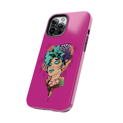 Floral Muse Tough Phone Case — Bold Pink Artistic Portrait Phone Cover