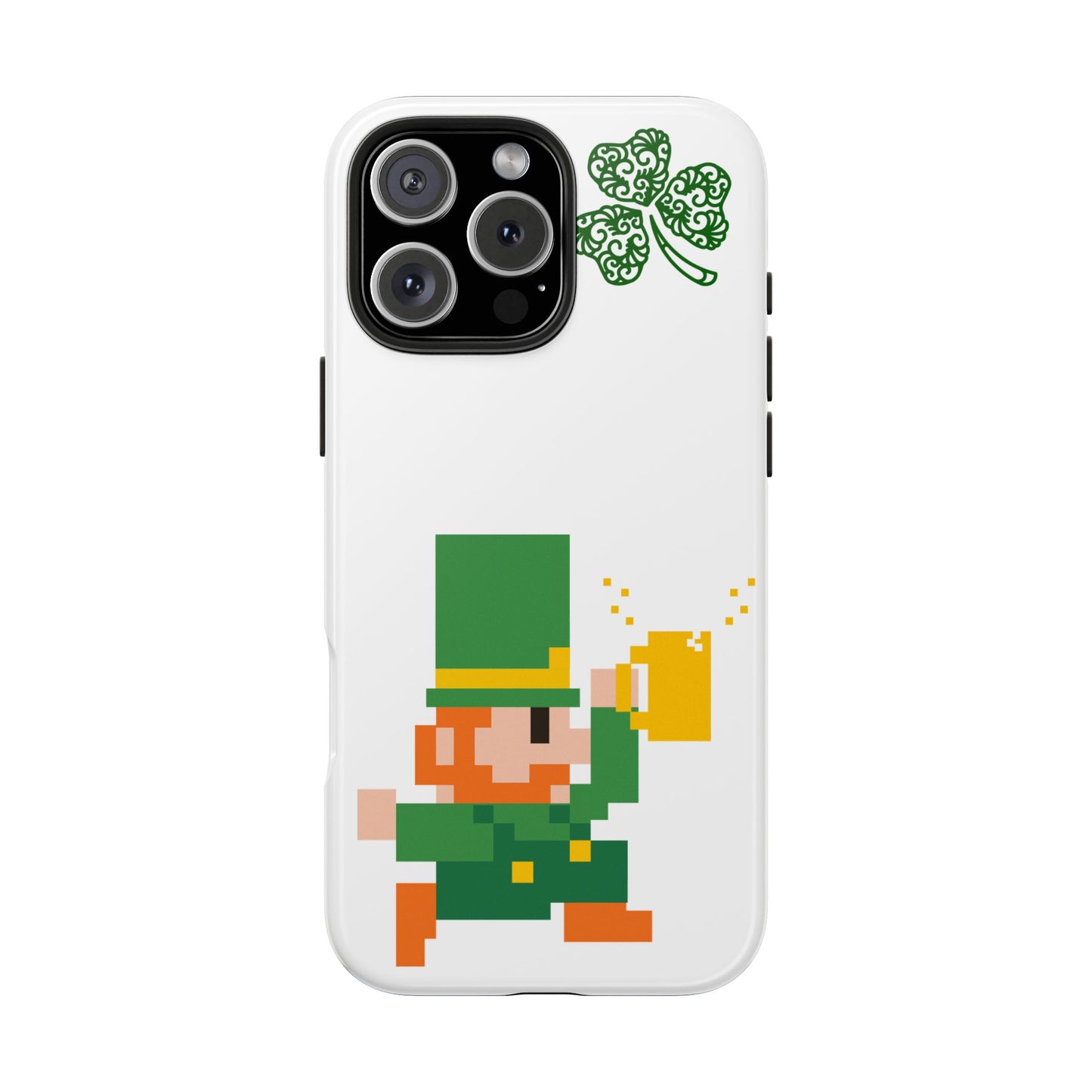 St. Patrick's Pixel Leprechaun Tough Phone Case — Shamrock & Beer Mug