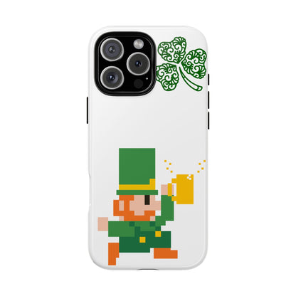 St. Patrick’s Pixel Leprechaun Phone Case — Cute Retro Gaming Clover Design