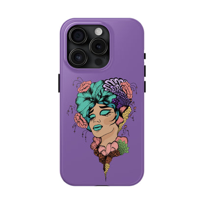 Floral Dreamer Tough Phone Case — Purple Artistic Woman Illustration, Protective iPhone Cover